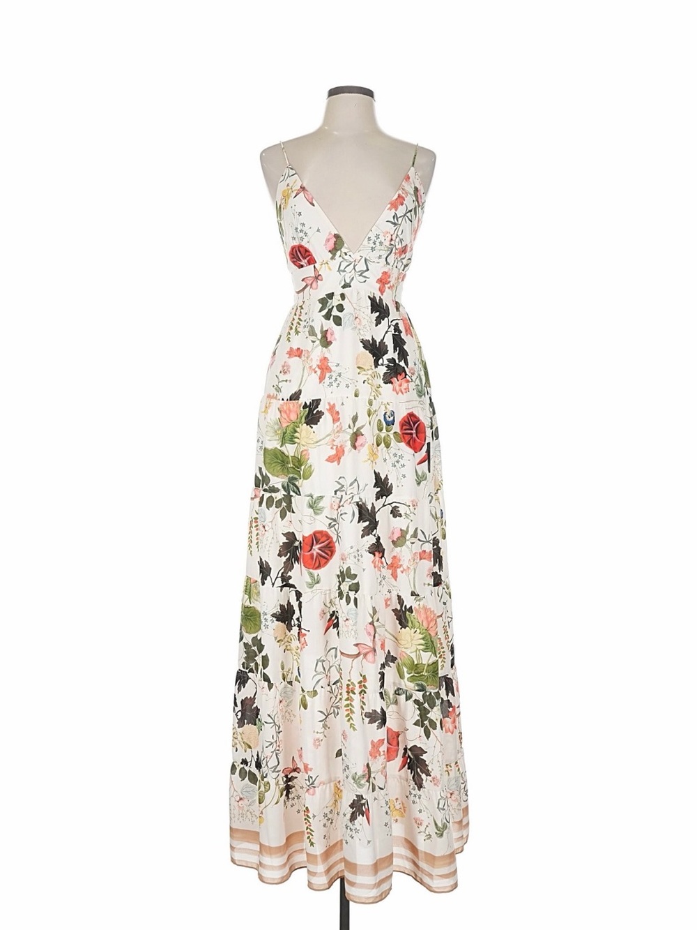 NWT Alice + Olivia White Floral V-Neck Spaghetti-Strap Maxi Dress